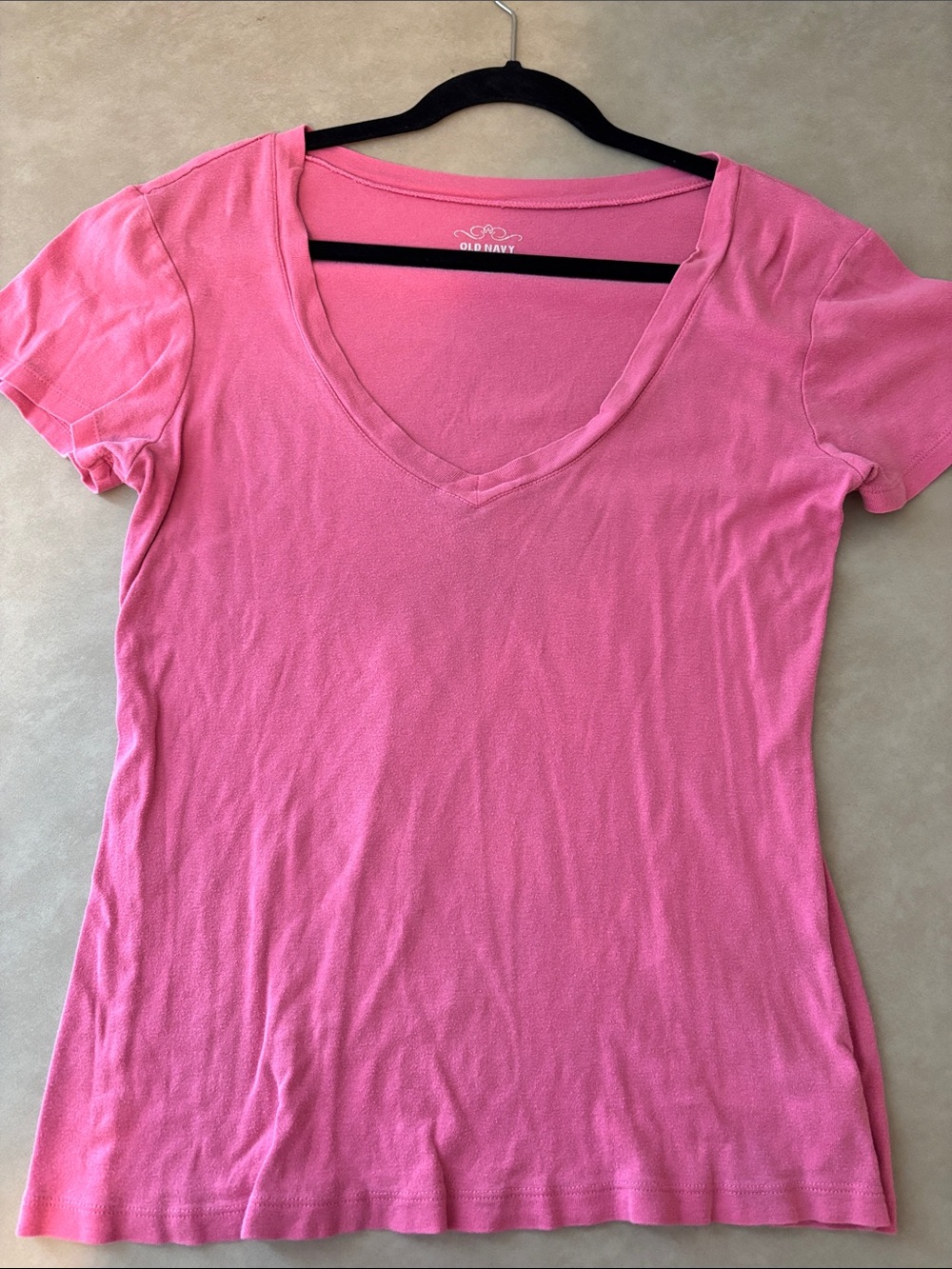 Old Navy Bright Pink V-Neck Short Sleeve Tee